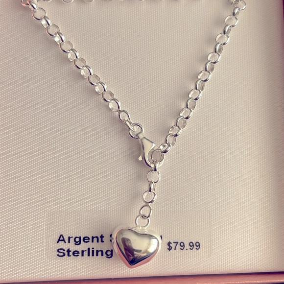 NWT Sterling Silver bracelet with puffed heart. 8”long, adjustable (as shown). - Picture 1 of 3
